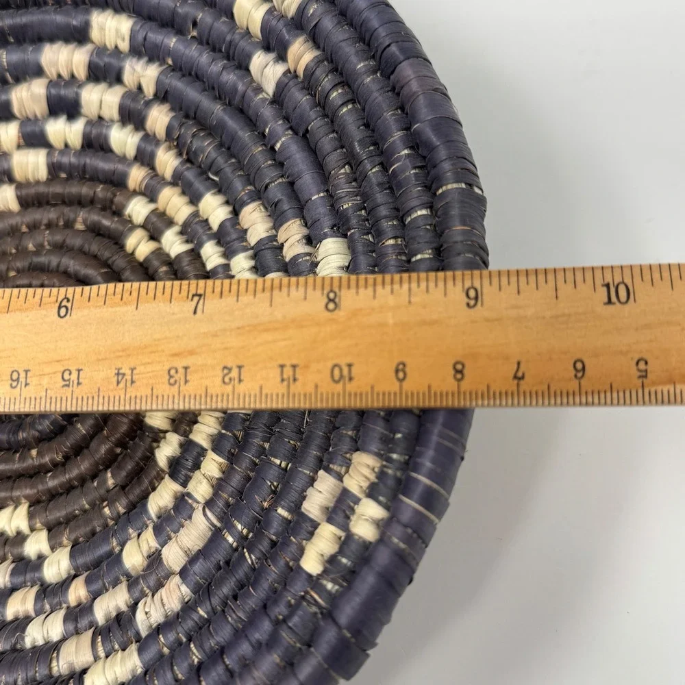 Vintage Handwoven Coiled Basket Bowl Black & Natural Tribal Woven 9